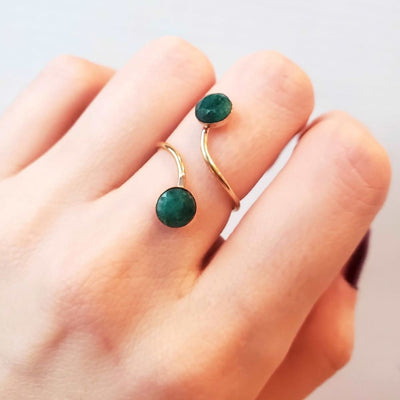 Emerald Two Stone Ring (small) Rings Handmade JSL Made in USA