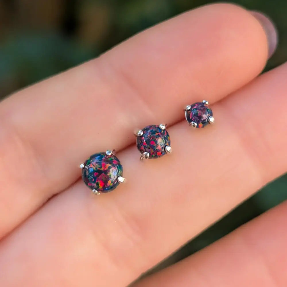 Black Opal Stud Earrings Earrings Handmade Handcrafted