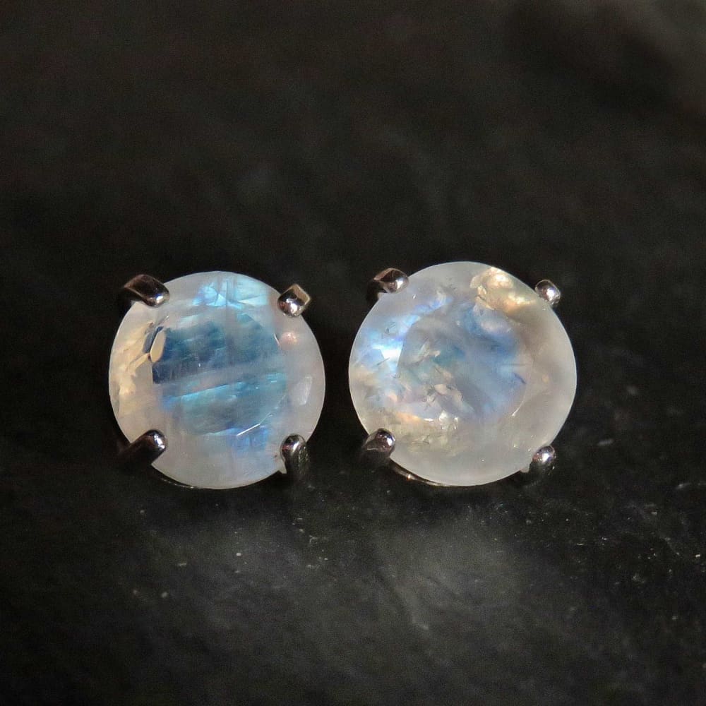 Faceted Moonstone Stud Earrings Earrings Handmade Handcrafted