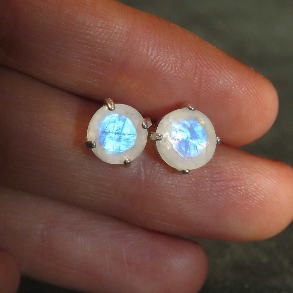 Faceted Moonstone Stud Earrings Earrings Handmade Handcrafted