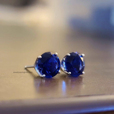 Faceted Natural Sapphire Stud Earrings Earrings Handmade Handcrafted