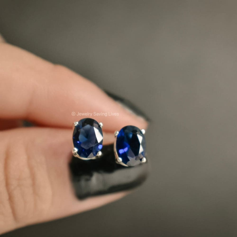 Faceted Oval Sapphire Stud Earrings Earrings Handmade Handcrafted