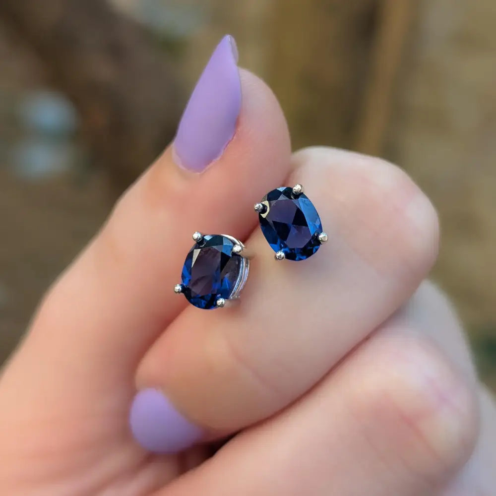 Faceted Oval Sapphire Stud Earrings Earrings Handmade Handcrafted