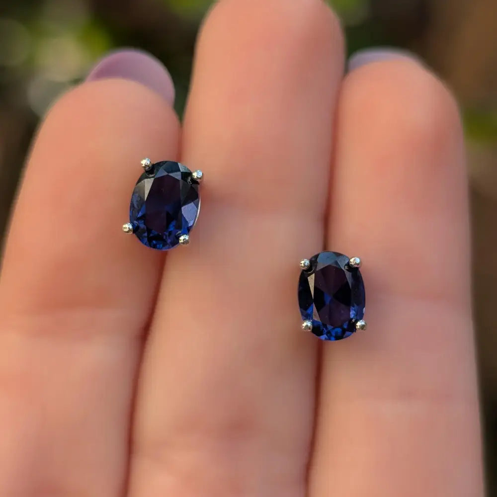Faceted Oval Sapphire Stud Earrings Earrings Handmade Handcrafted