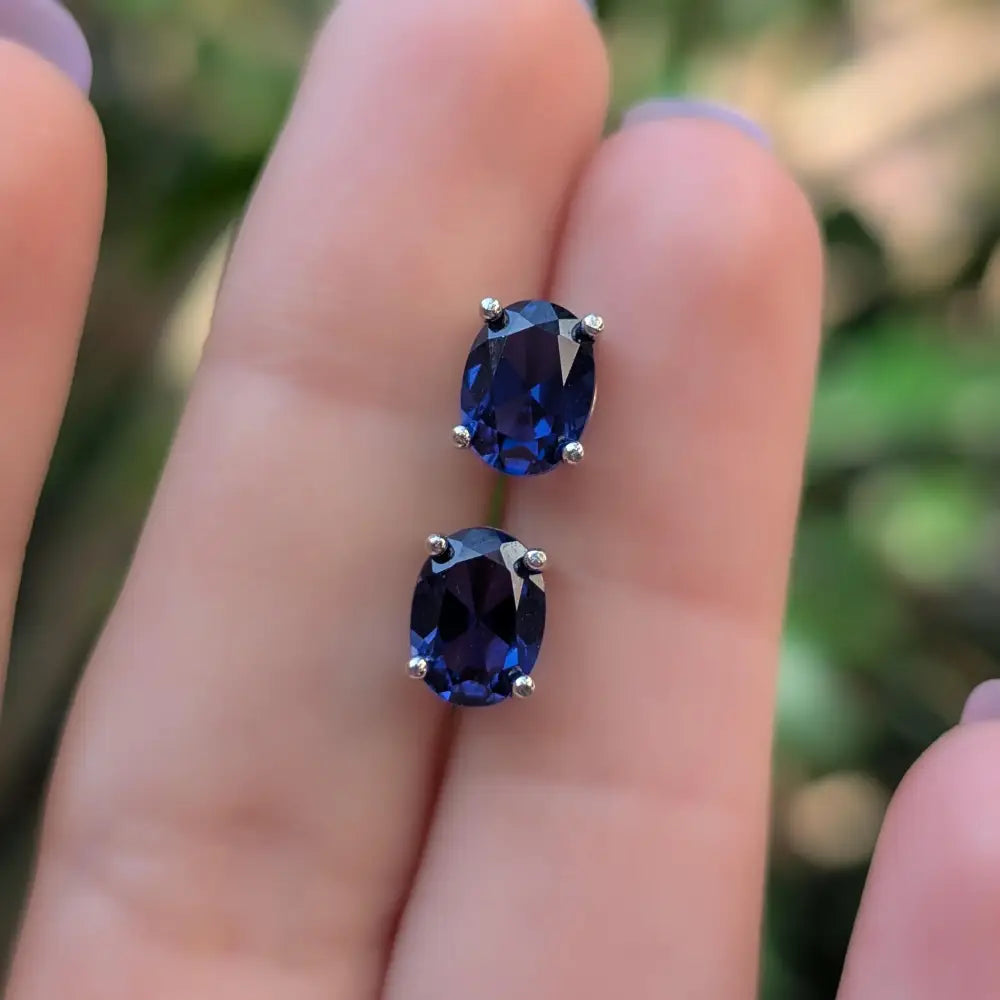 Faceted Oval Sapphire Stud Earrings Earrings Handmade Handcrafted