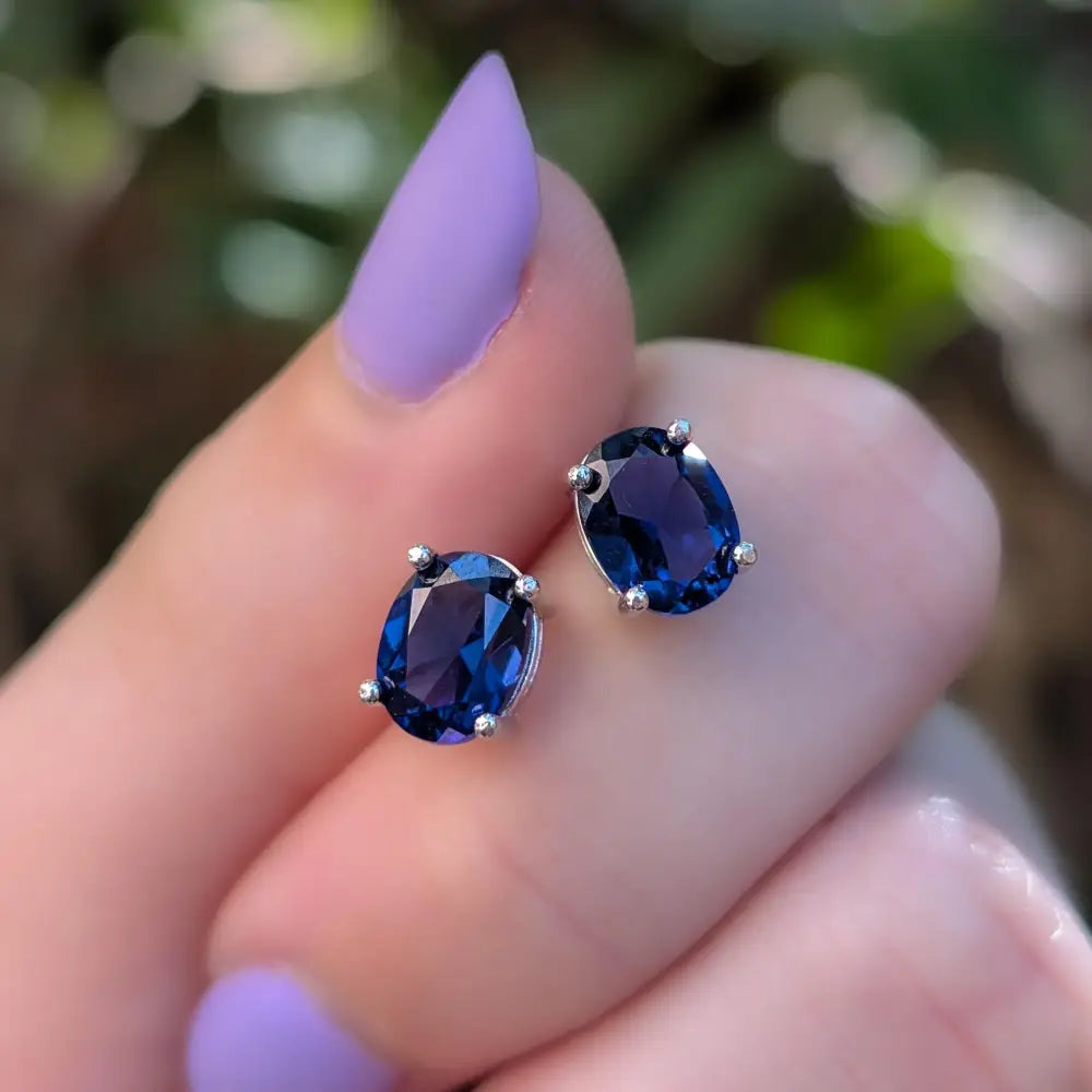 Faceted Oval Sapphire Stud Earrings Earrings Handmade Handcrafted