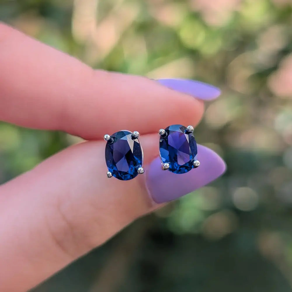 Faceted Oval Sapphire Stud Earrings Earrings Handmade Handcrafted