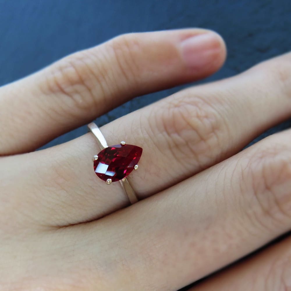 Faceted Teardrop Ruby Ring, Pear Ruby Ring – JSL