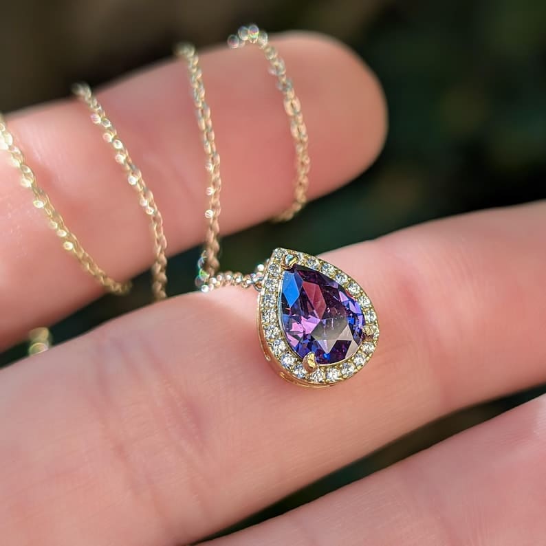 Floating Vintage Teardrop Amethyst Halo Pendant Necklace Necklaces Handmade Handcrafted