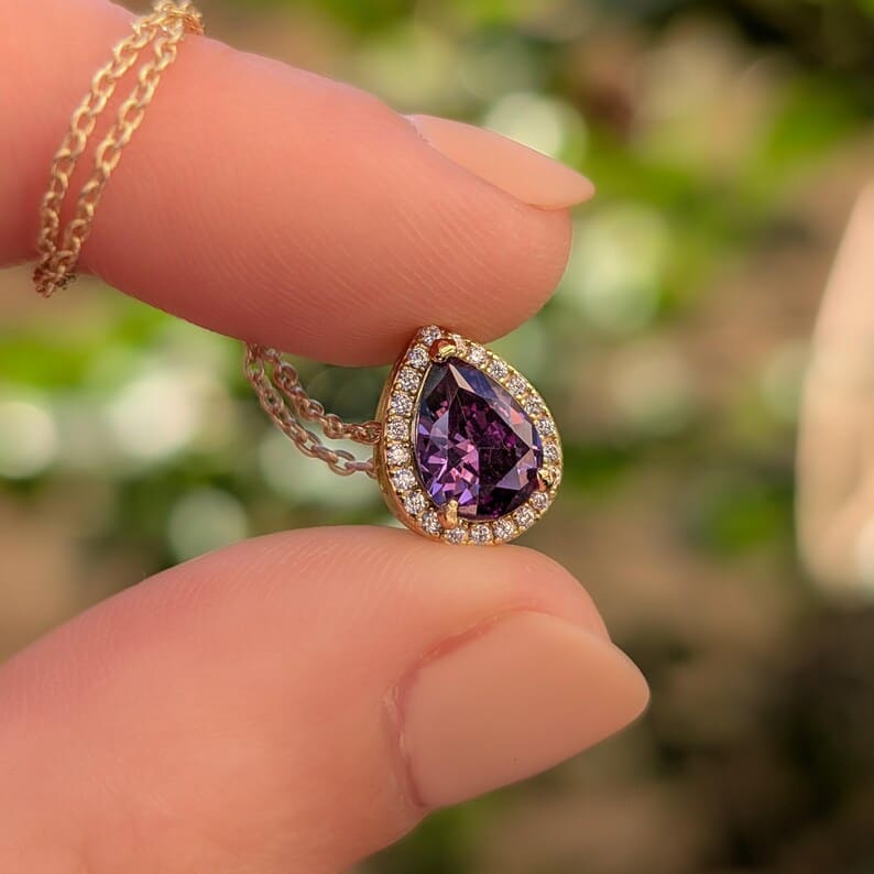 Floating Vintage Teardrop Amethyst Halo Pendant Necklace Necklaces Handmade Handcrafted