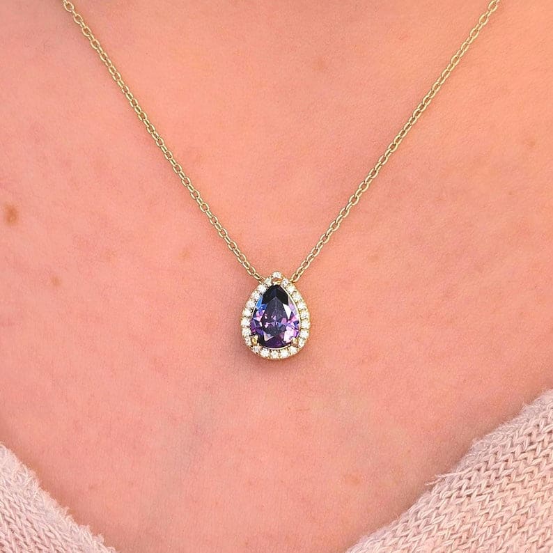 Floating Vintage Teardrop Amethyst Halo Pendant Necklace Necklaces Handmade Handcrafted