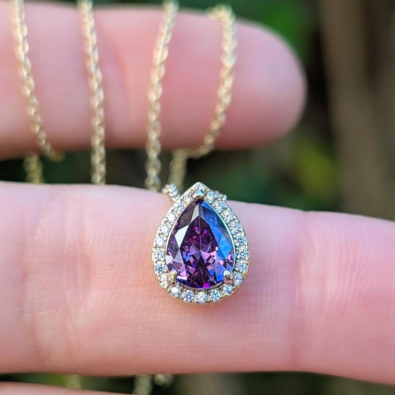 Floating Vintage Teardrop Amethyst Halo Pendant Necklace Necklaces Handmade Handcrafted