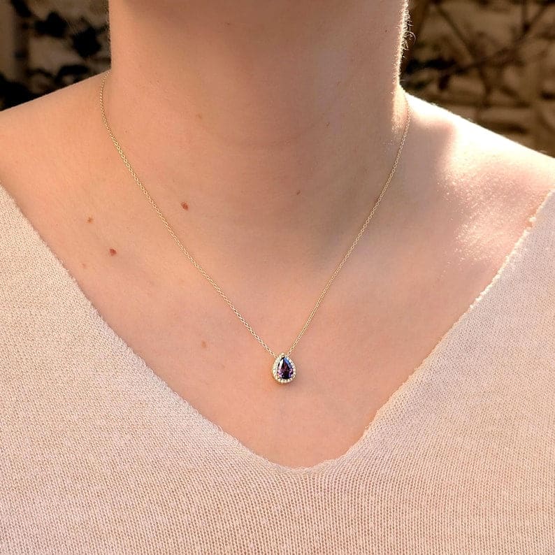 Floating Vintage Teardrop Amethyst Halo Pendant Necklace Necklaces Handmade Handcrafted