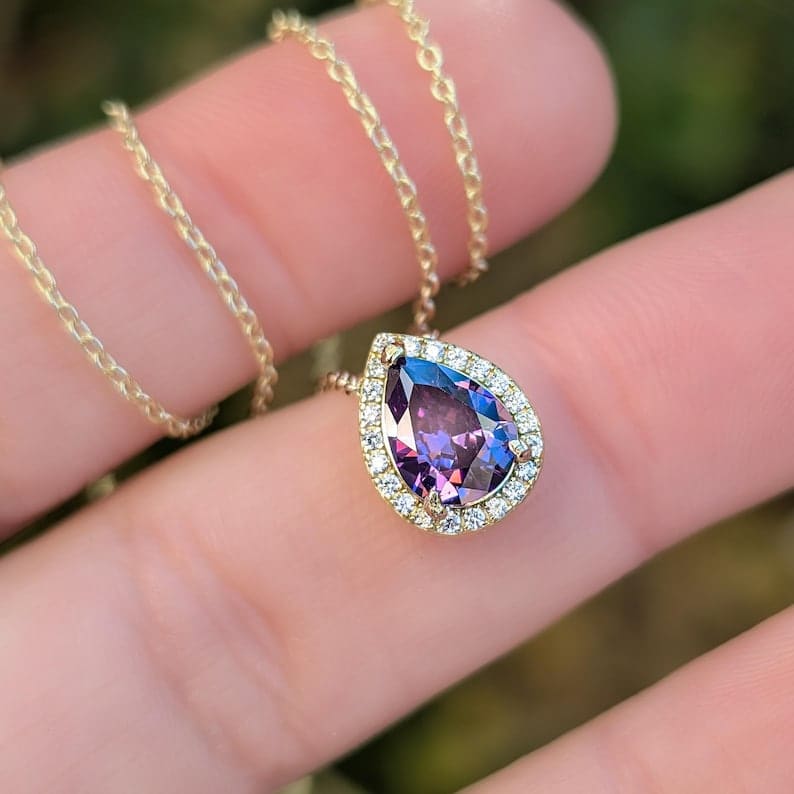 Floating Vintage Teardrop Amethyst Halo Pendant Necklace Necklaces Handmade Handcrafted