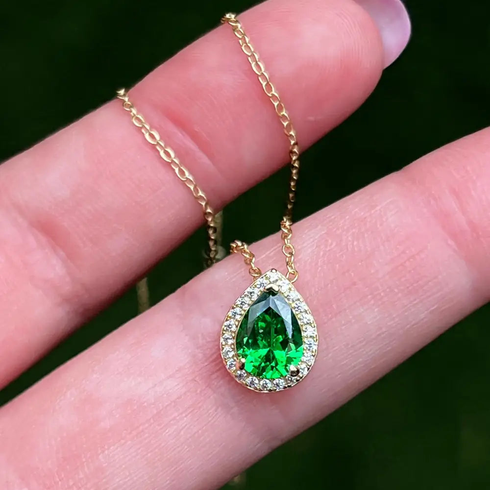 Floating Vintage Teardrop Emerald Halo Pendant Necklace Necklaces Handmade Handcrafted