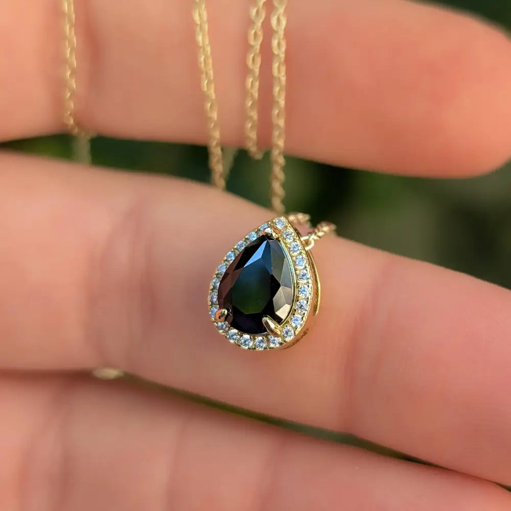 Floating Vintage Teardrop Onyx Halo Pendant Necklace Necklaces Handmade Handcrafted