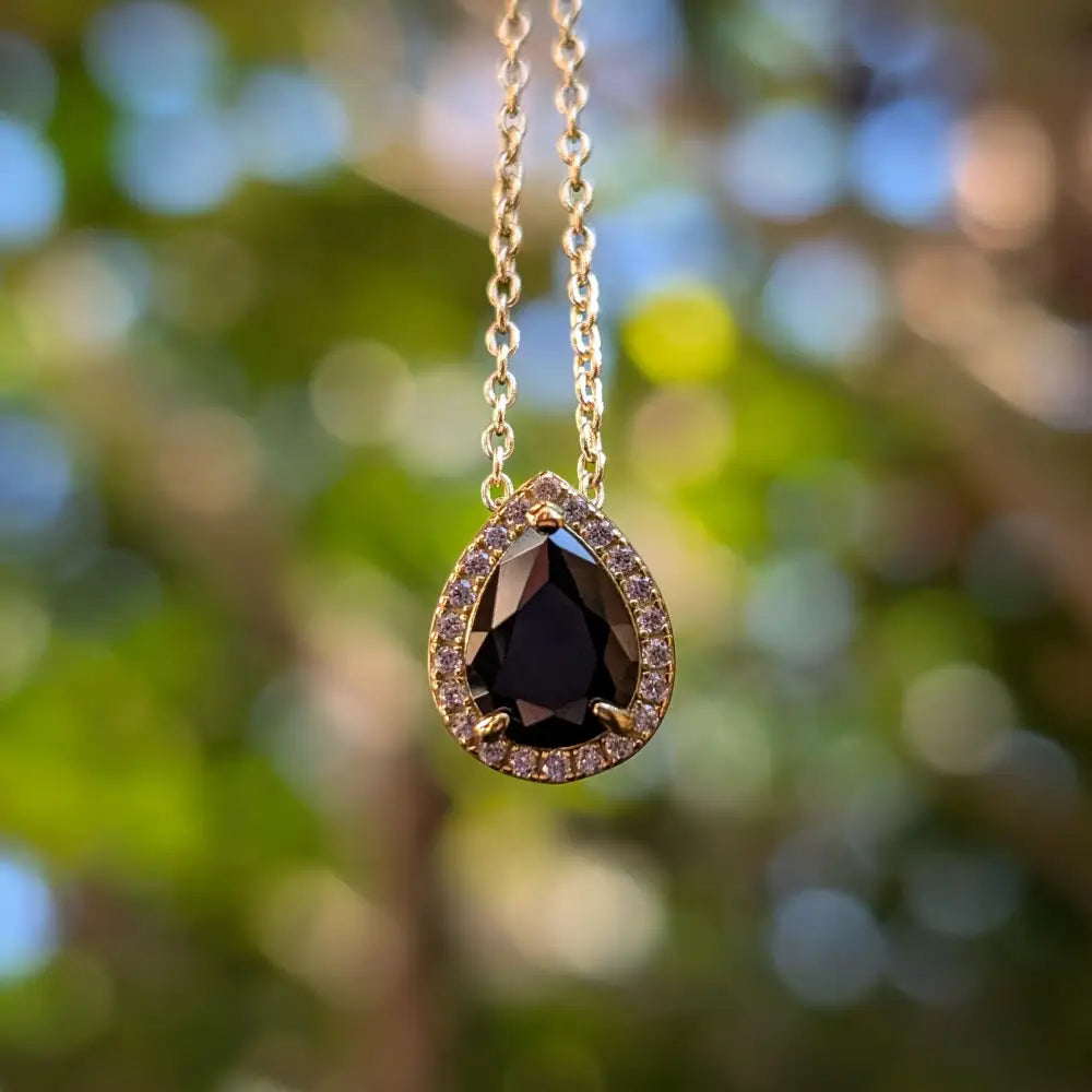 Floating Vintage Teardrop Onyx Halo Pendant Necklace Necklaces Handmade Handcrafted