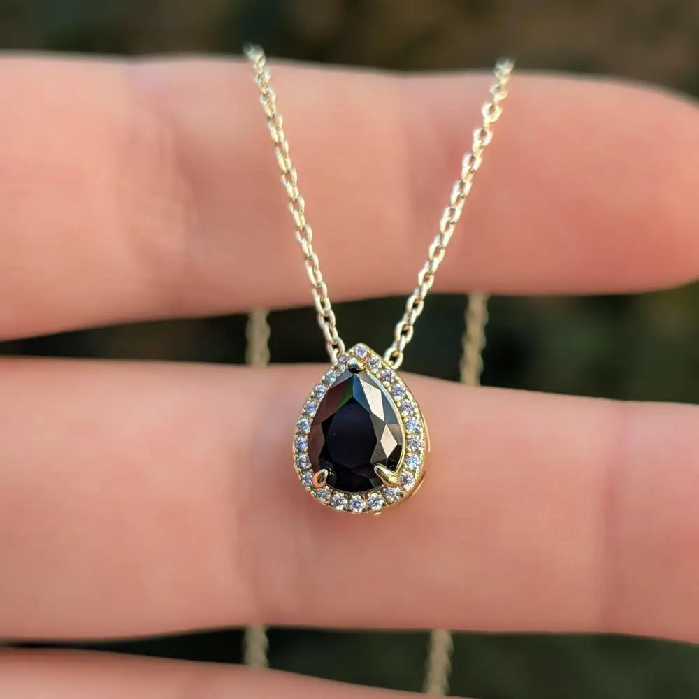 Floating Vintage Teardrop Onyx Halo Pendant Necklace Necklaces Handmade Handcrafted