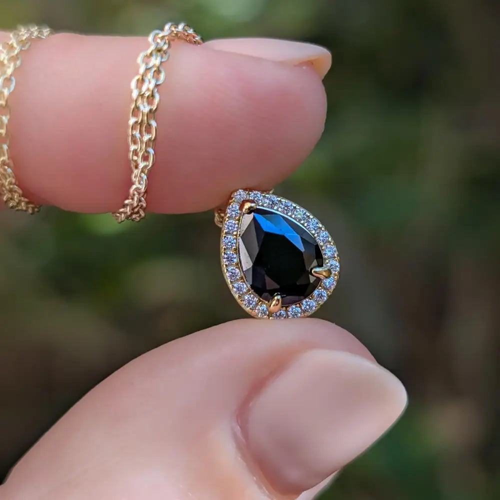 Floating Vintage Teardrop Onyx Halo Pendant Necklace Necklaces Handmade Handcrafted