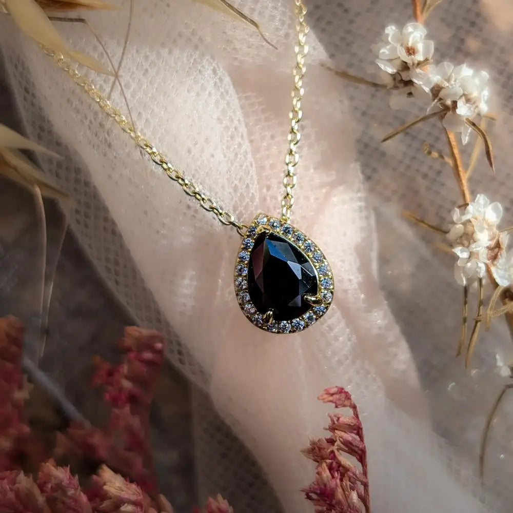 Floating Vintage Teardrop Onyx Halo Pendant Necklace Necklaces Handmade Handcrafted
