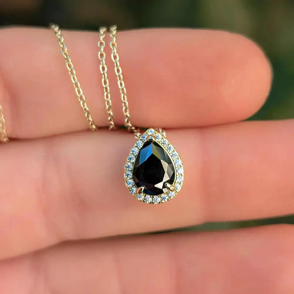 Floating Vintage Teardrop Onyx Halo Pendant Necklace Necklaces Handmade Handcrafted