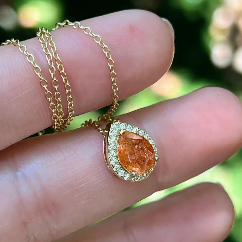 Floating Vintage Teardrop Sunstone Halo Pendant Necklace Necklaces Handmade Handcrafted