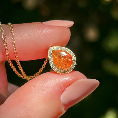 Floating Vintage Teardrop Sunstone Halo Pendant Necklace Necklaces Handmade Handcrafted