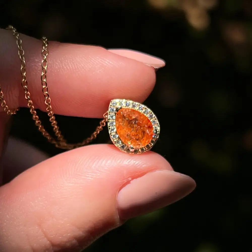 Floating Vintage Teardrop Sunstone Halo Pendant Necklace Necklaces Handmade Handcrafted