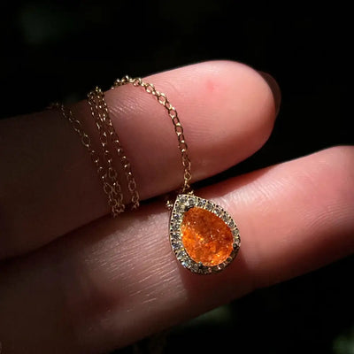 Floating Vintage Teardrop Sunstone Halo Pendant Necklace Necklaces Handmade Handcrafted
