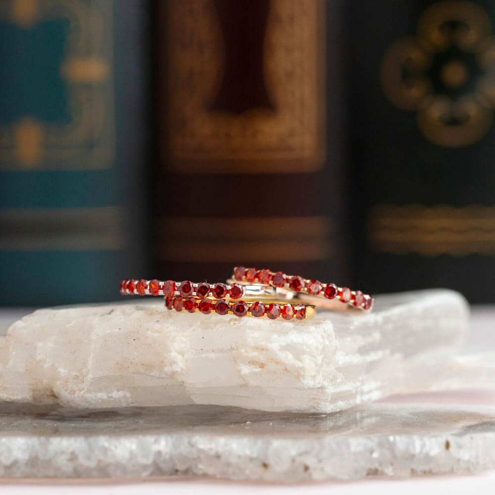Garnet Half Eternity Band Rings Handmade Handcrafted