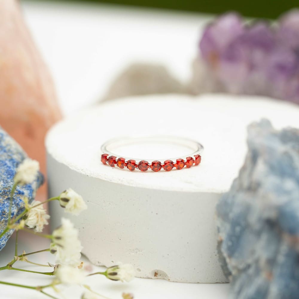 Garnet Half Eternity Band Rings Handmade Handcrafted