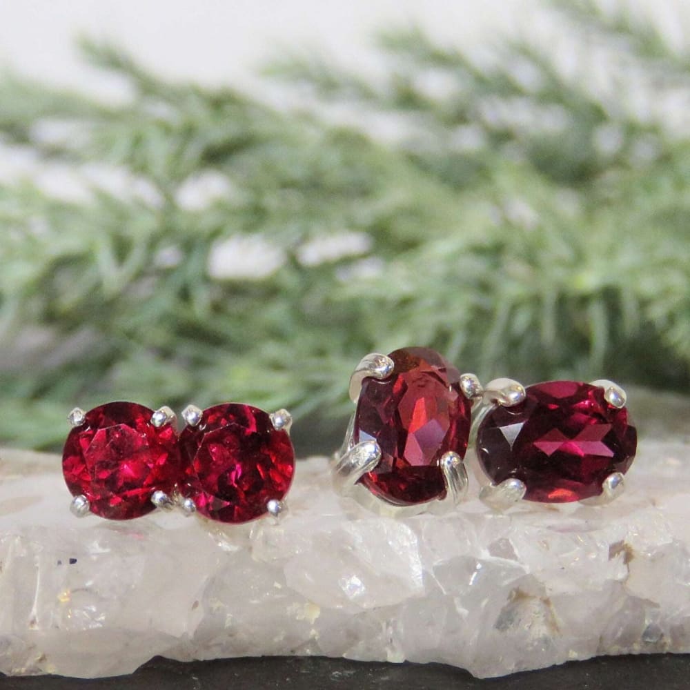 Garnet Studs Earrings Earrings Handmade Handcrafted