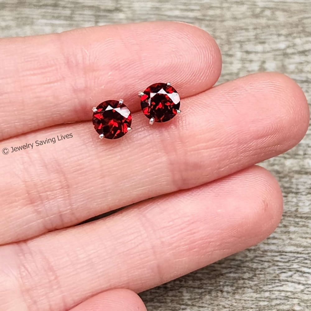 Garnet Stud Earrings Earrings Handmade Handcrafted
