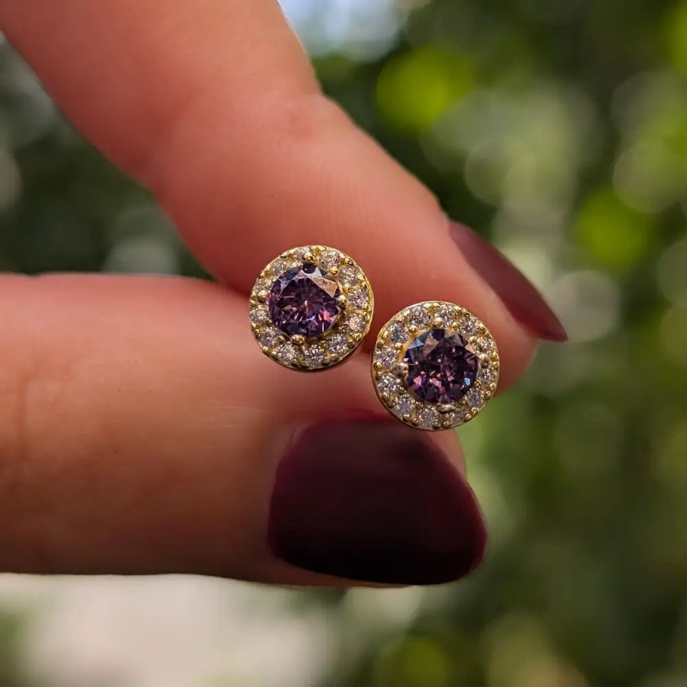Halo Stud - Amethyst Earrings Handmade Handcrafted