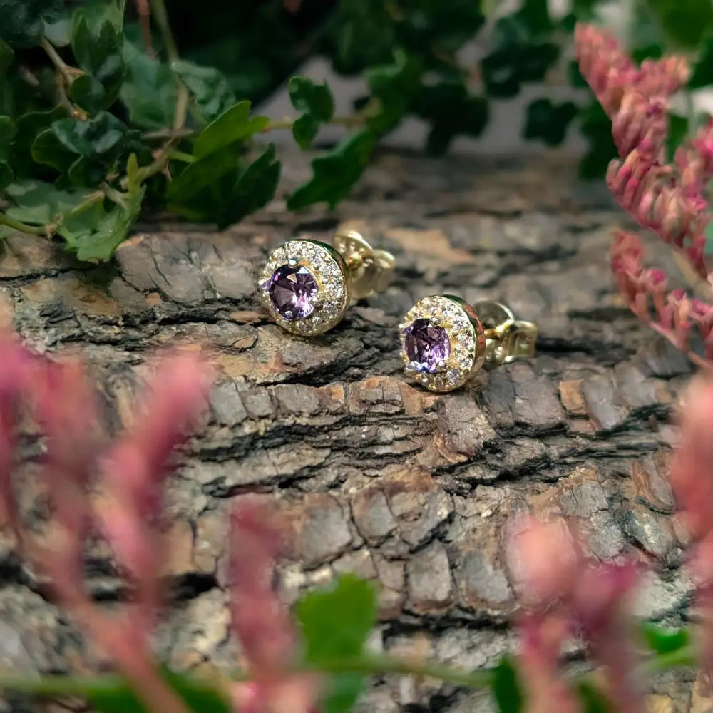 Halo Stud - Amethyst Earrings Handmade Handcrafted