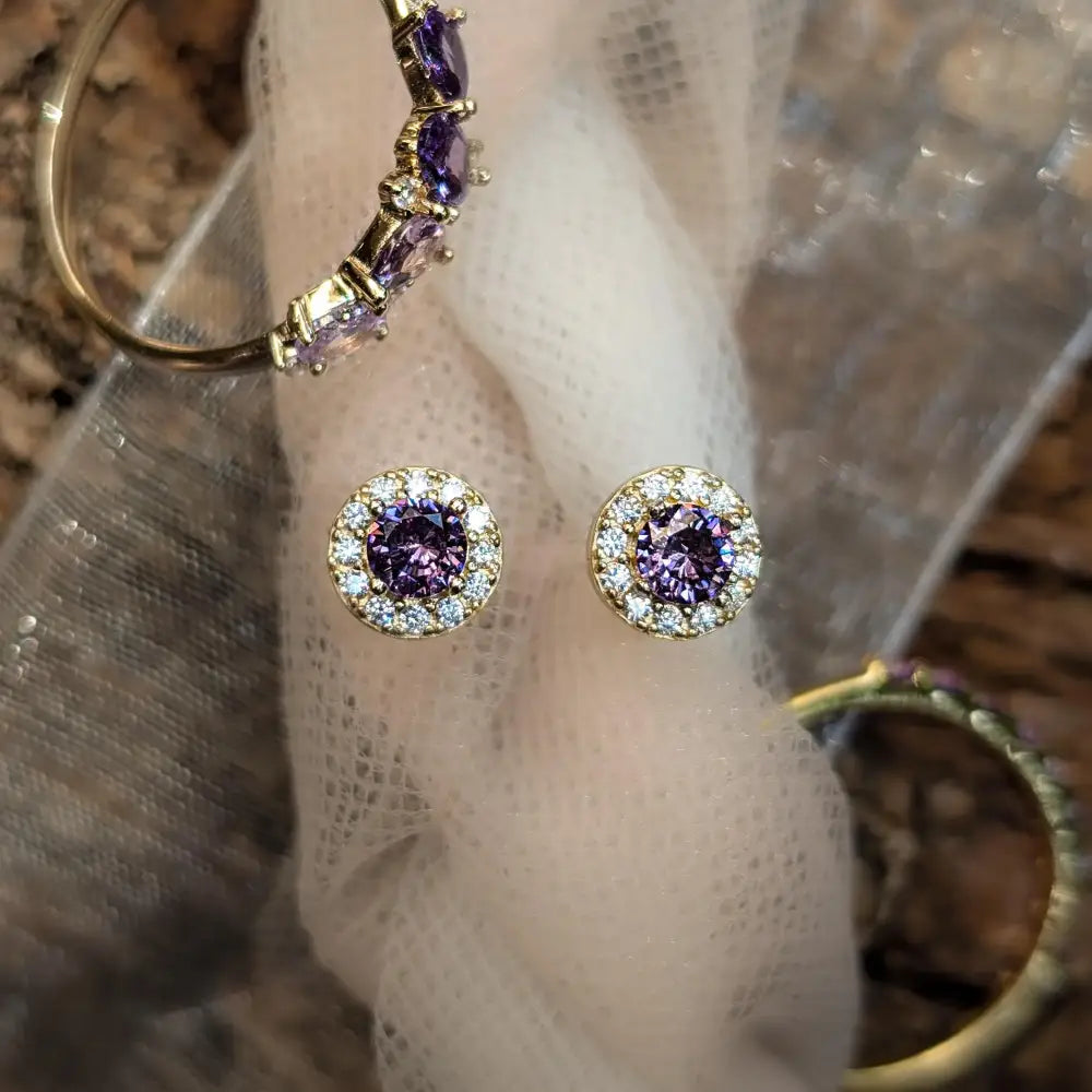 Halo Stud - Amethyst Earrings Handmade Handcrafted