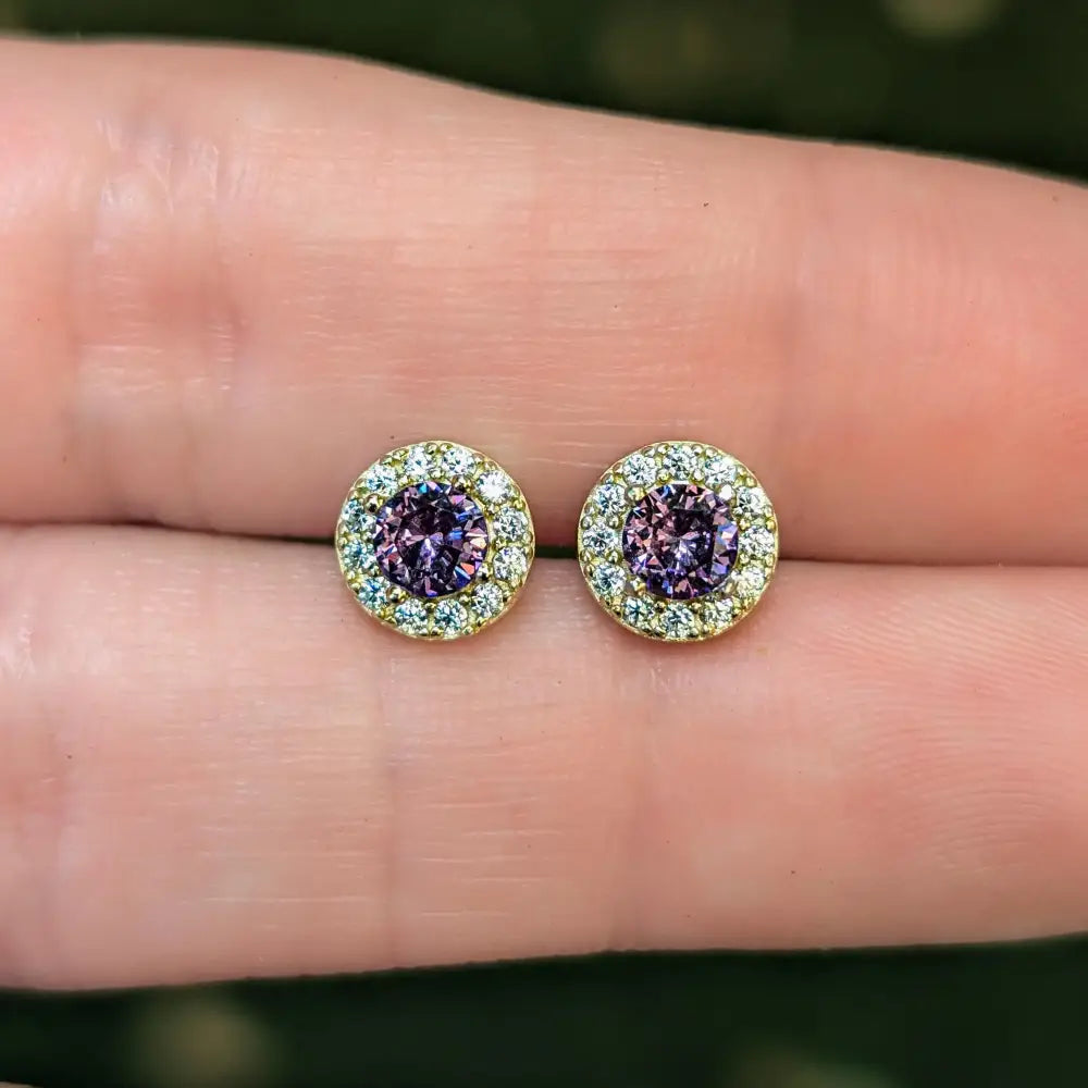 Halo Stud - Amethyst Earrings Handmade Handcrafted