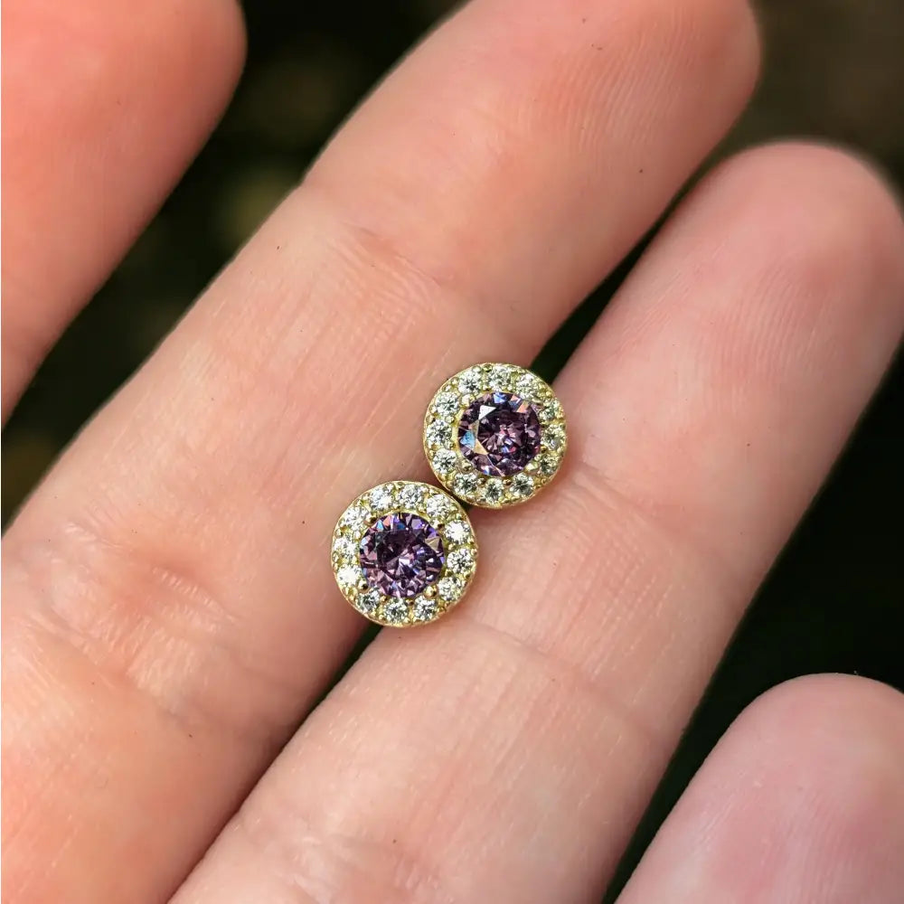 Halo Stud - Amethyst Earrings Handmade Handcrafted