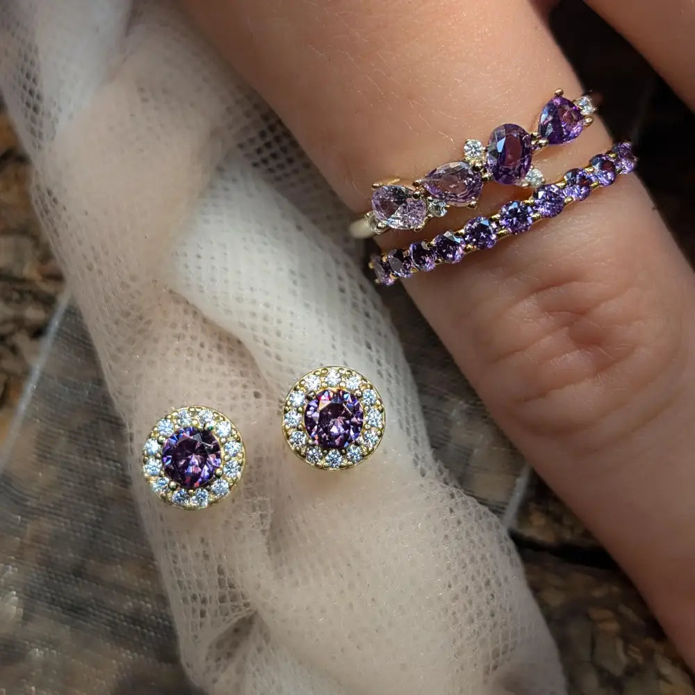 Halo Stud - Amethyst Earrings Handmade Handcrafted