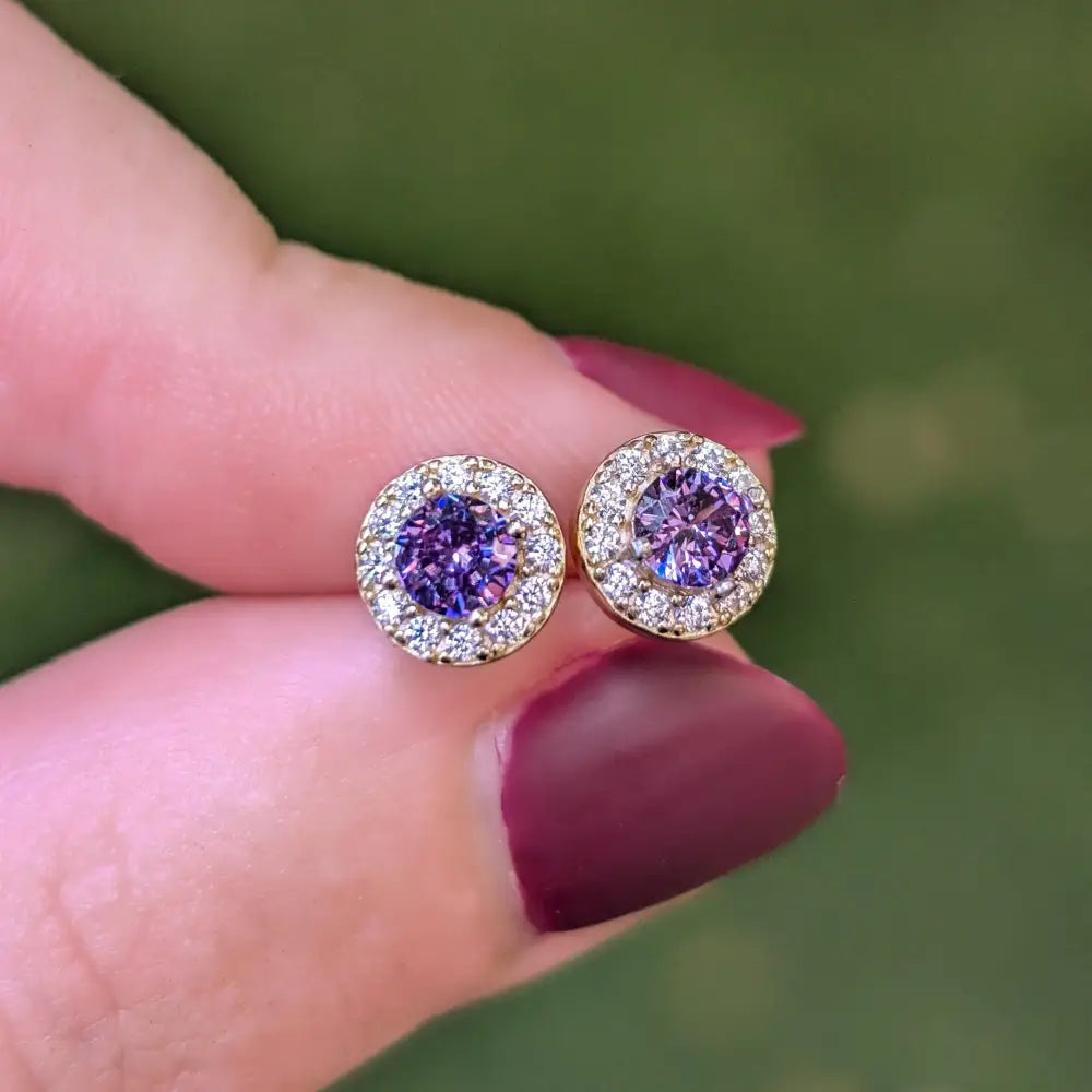 Halo Stud - Amethyst Earrings Handmade Handcrafted