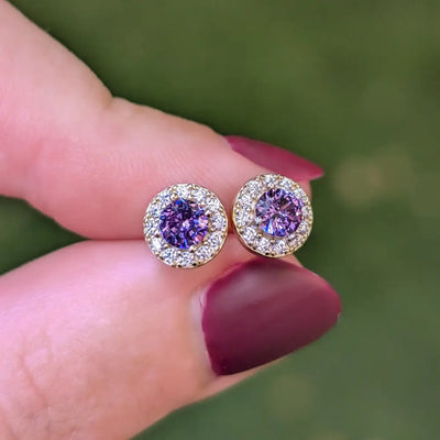Halo Stud - Amethyst Earrings Handmade Handcrafted