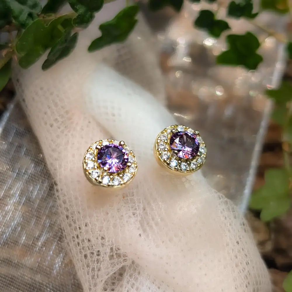 Halo Stud - Amethyst Earrings Handmade Handcrafted