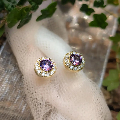 Halo Stud - Amethyst Earrings Handmade Handcrafted