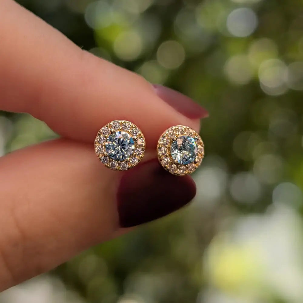 Halo Stud - Aquamarine Earrings Handmade Handcrafted
