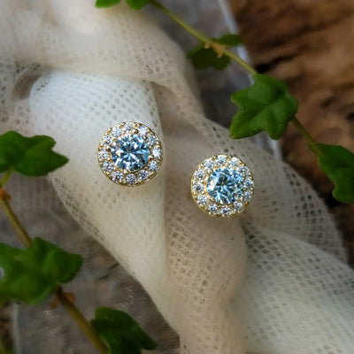 Halo Stud - Aquamarine Earrings Handmade Handcrafted