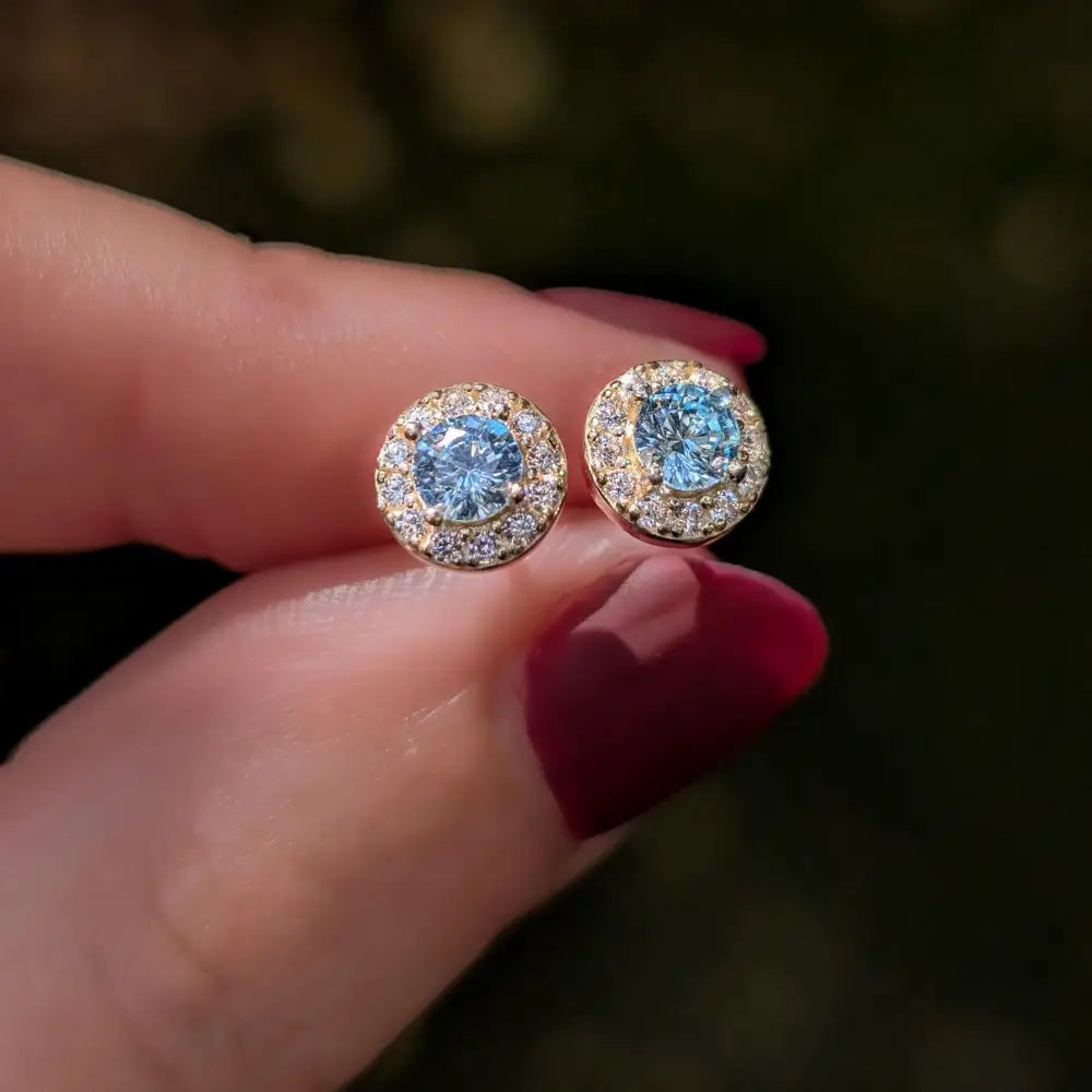 Halo Stud - Aquamarine Earrings Handmade Handcrafted