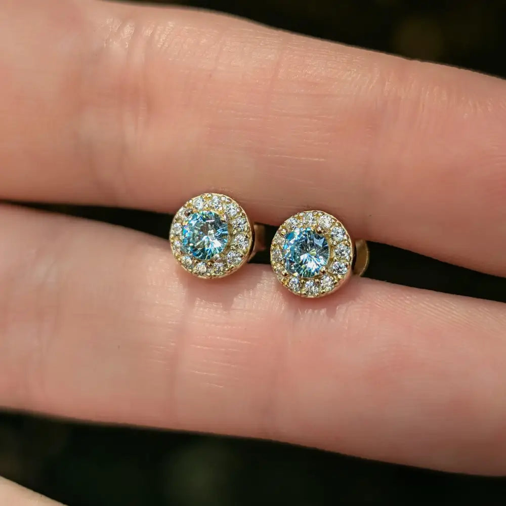 Halo Stud - Aquamarine Earrings Handmade Handcrafted
