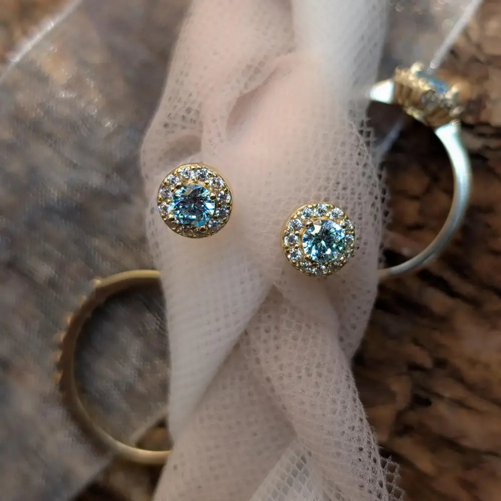 Halo Stud - Aquamarine Earrings Handmade Handcrafted