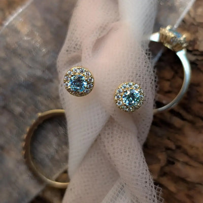 Halo Stud - Aquamarine Earrings Handmade Handcrafted