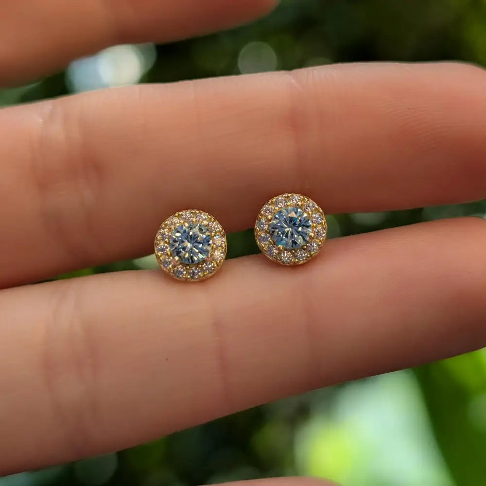 Halo Stud - Aquamarine Earrings Handmade Handcrafted